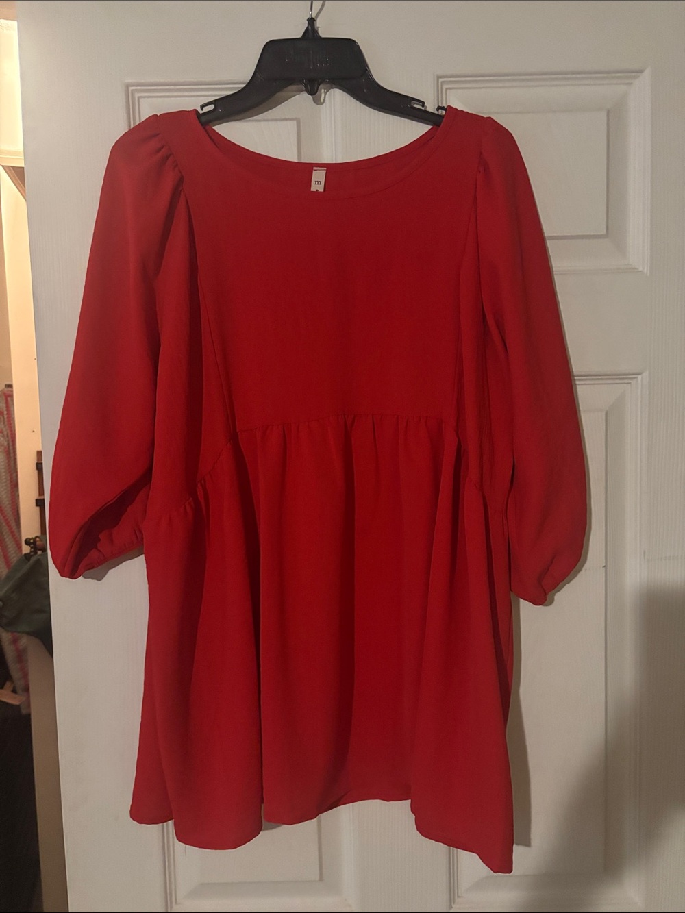 mts Red Women's Peasant Tunic with Gathered Waist